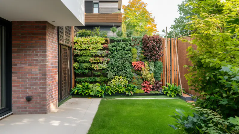 Wide Shot of Vertical Garden Privacy Fence - Greenery and Herbs
