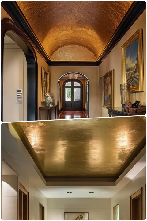 Ceiling Metallic wallpapers, Gold and reflect light