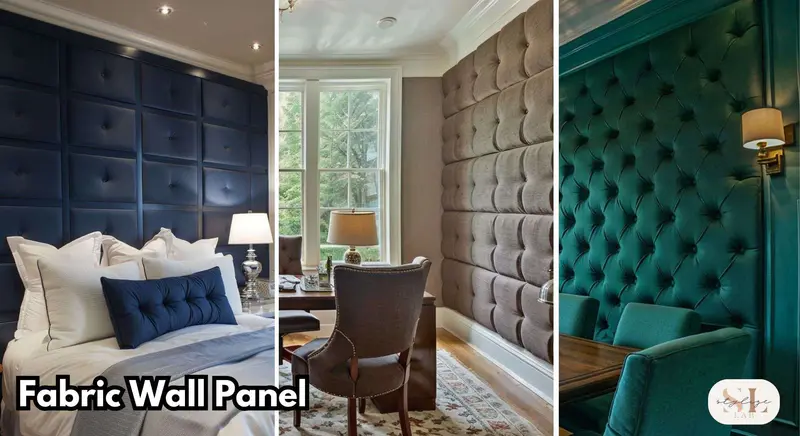 fabric upholstered materials wall panel, blue, beige, green, soundproof