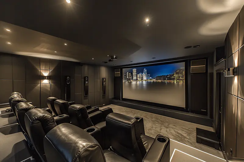 stylish basement home theater with contemporary design black