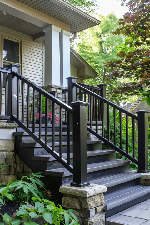 wood railing deck black stain