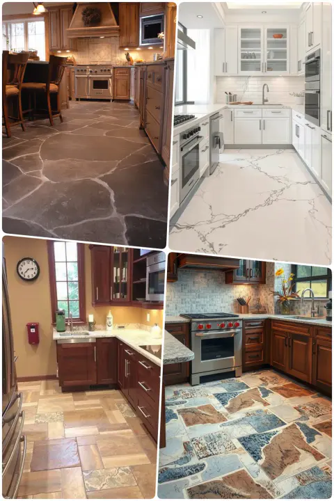 stone kitchen floor designs featuring marble slate and patterned tiles for modern homes