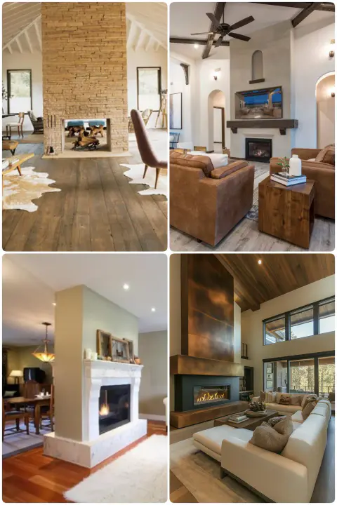 Stylish living rooms with unique fireplaces modern furniture and warm inviting decor