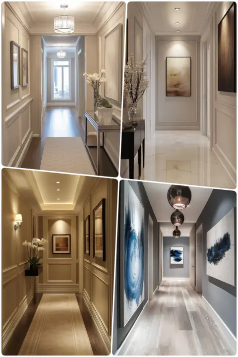 hallway designs featuring modern decor and stylish art in neutral tones