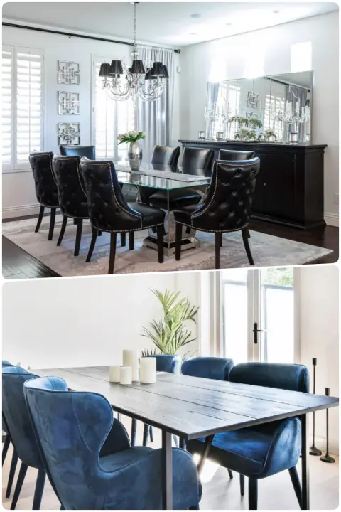 Sophisticated dining spaces featuring elegant black chairs glass tables and modern decor elements